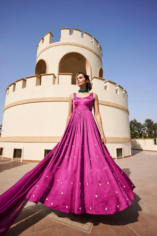 Purple Round Neck Anarkali Set