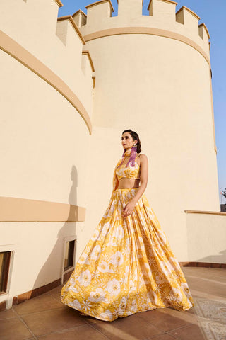 Yellow Floral Lehenga Set