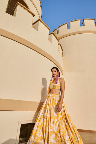 Yellow Floral Lehenga Set