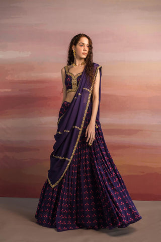 Purple Printed Ghagara Set