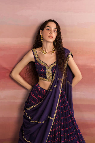 Purple Printed Ghagara Set