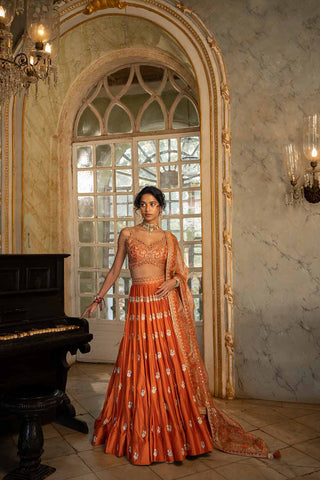 Ahana in Burnt Orange Buti-embroiderd Lehenga Set For Female Women Girls Wear for Wedding or Evening Indian Party Celebration