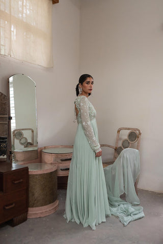 Light Mint Jaal Scallop Anarkali