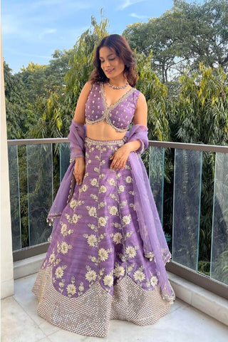 Lavender Silk Bridal Lehenga Set for  wedding