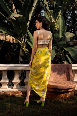 The back look of the blouse crop top and dhoti skirt