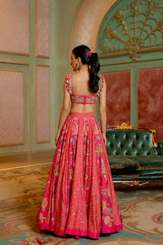 Back look of the blouse and lehenga