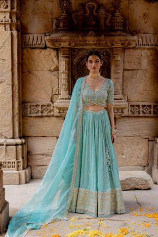 Sky Blue Tissue Lehenga Set